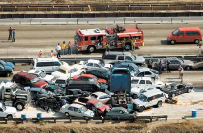 Defensive driving, highway crash multi car pile up multiple vehicle collision